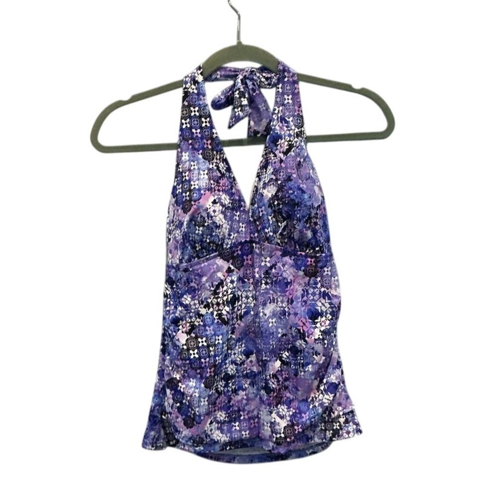 NEW Swimsuits For All Womens Halter Tankini Swim Top 8‎ Purple Patchwork Floral